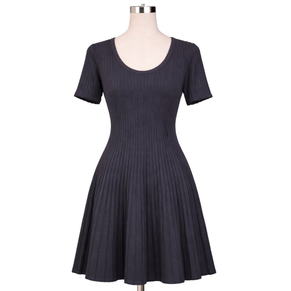 Cooperative Sweater Dress Womens Medium Black Short Sleeve Pleated Coquette Mini